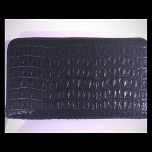 Furla Crocodile Embossed Leather Zip around Wallet